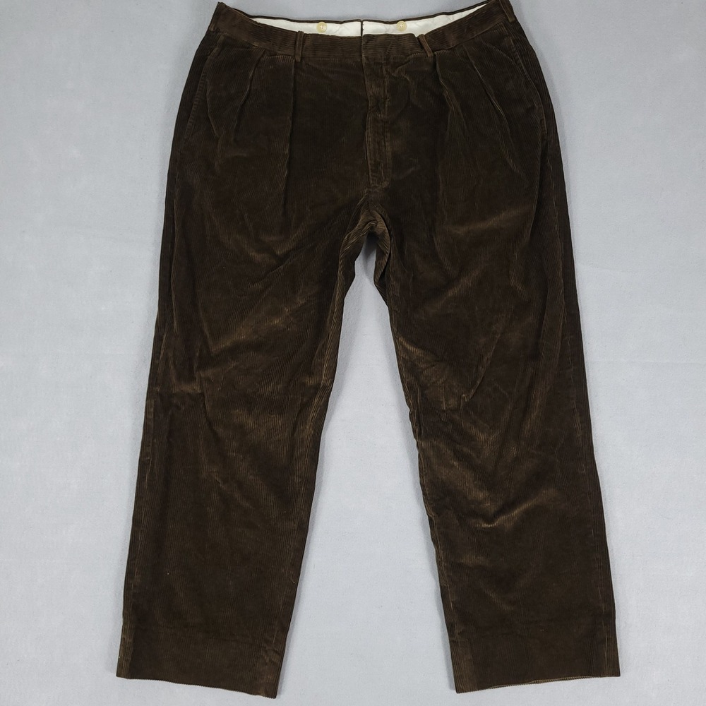 Vintage Polo Ralph Lauren Pants Men's 38x29 Brown Pleated Corduroy Made in Italy